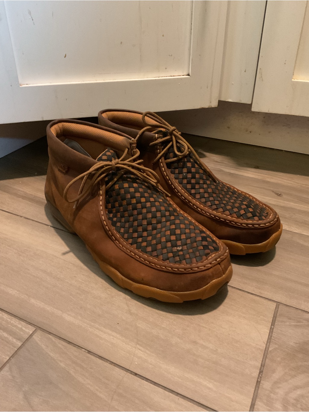 Twisted X Men’s Brown Leather Woven Chukka Ankle Boots Weave Car Shoes Sz 13